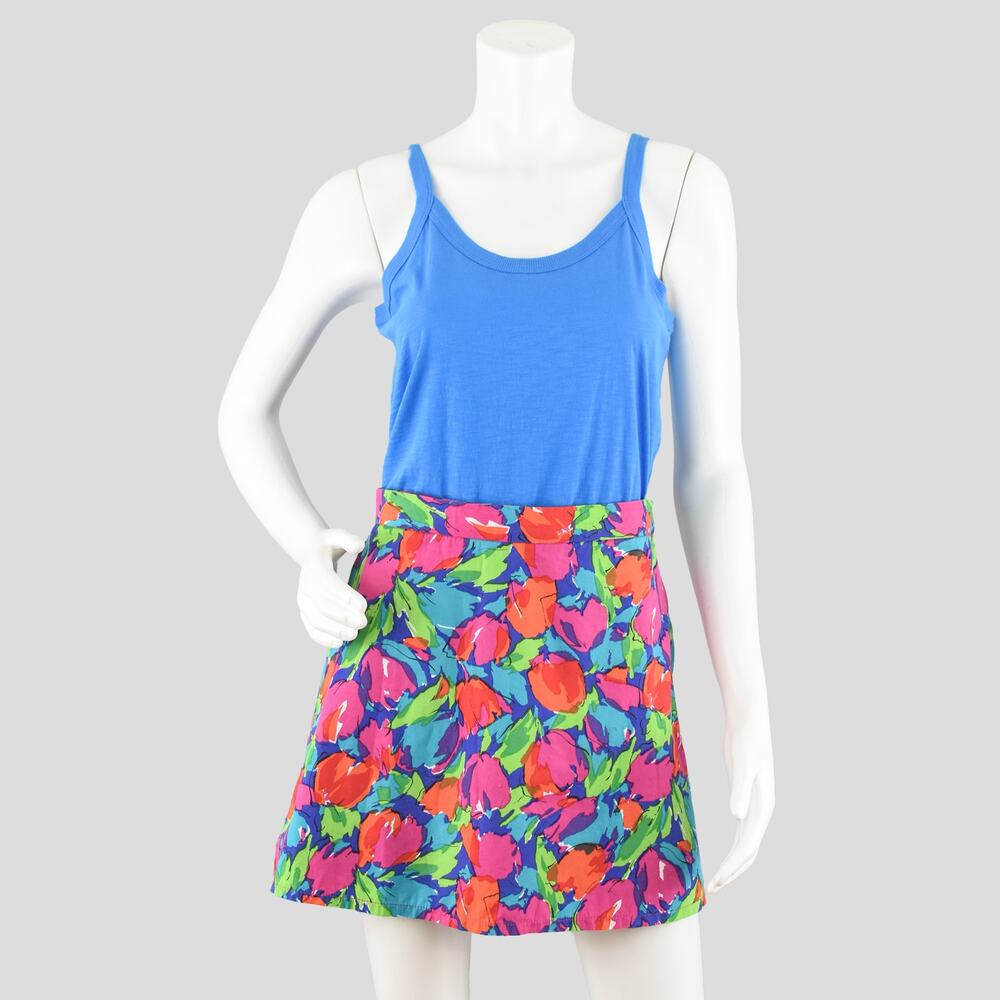 Vintage Floral Wrap Mini Skirt, Bright Colors, Women's Large, 32" Waist
